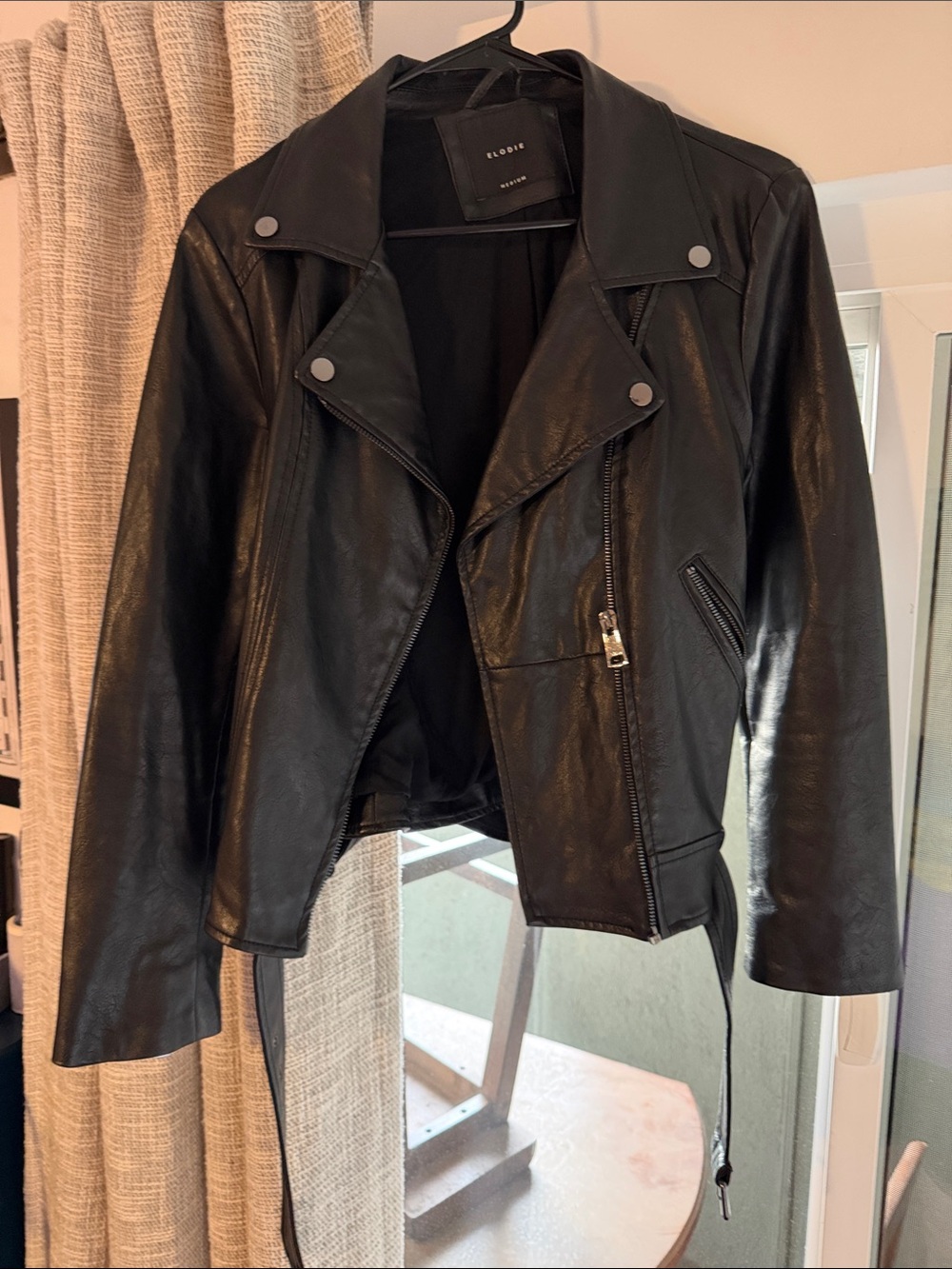 Elodie Black Leather Moto Jacket with Zip Pocket